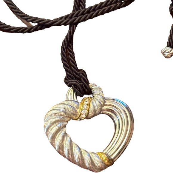 Judith Ripka 925 Sterling Silver CZ Heart Pendant on Adjustable Cord Necklace - Picture 5 of 7